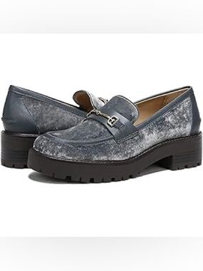 Sam Edelman Gray Velvet Lug Loafers with Metal Bit